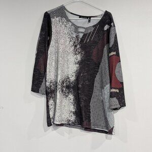 Claire France Rhinestone 3/4 Sleeve Shirt Black White Size 2X